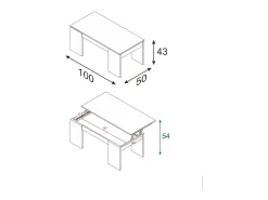 Mesa de centro Malibu, Mesa de centro com tampo elevatório, Mesa baixa de sala, 100x50h43/84 cm, Branco brilhante