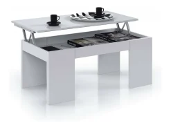 Mesa de centro Malibu, Mesa de centro com tampo elevatório, Mesa baixa de sala, 100x50h43/84 cm, Branco brilhante