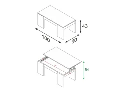 Mesa de centro Malibu, Mesa de centro com tampo elevatório, Mesa baixa de sala, 100x50h43/84 cm, Carvalho