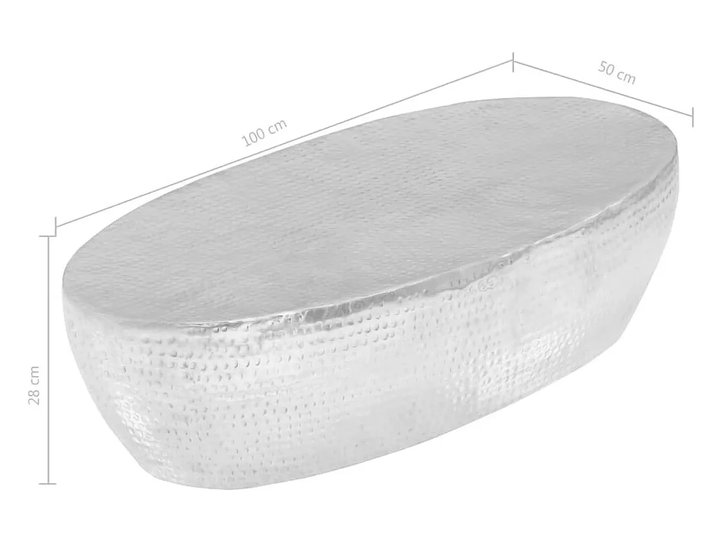 Mesa de centro martelada 100x50x28 cm prateado