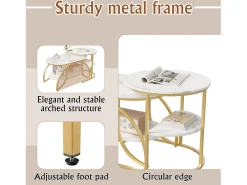 Mesa de centro minimalista - Mármore branco, multifuncional (sala/sofá), fácil montagem, 80x46x45cm, econômica de espaço