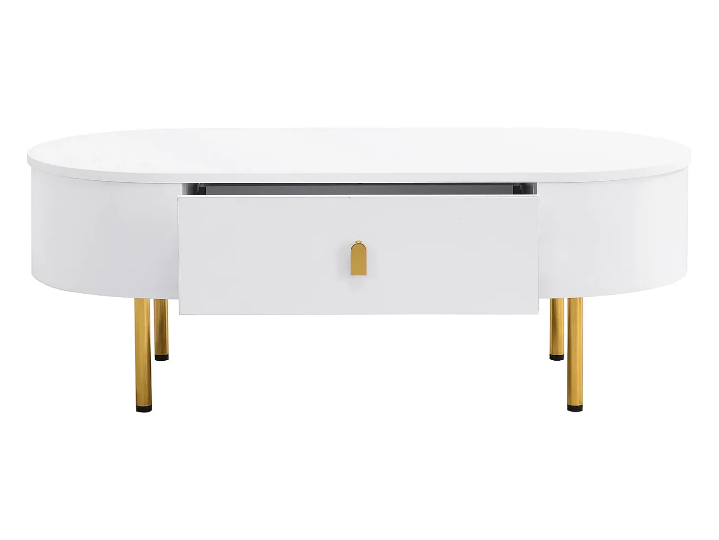 Mesa de centro moderna - 2 gavetas com puxadores e pés dourados - MDF - Branco