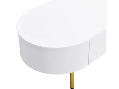 Mesa de centro moderna - 2 gavetas com puxadores e pés dourados - MDF - Branco