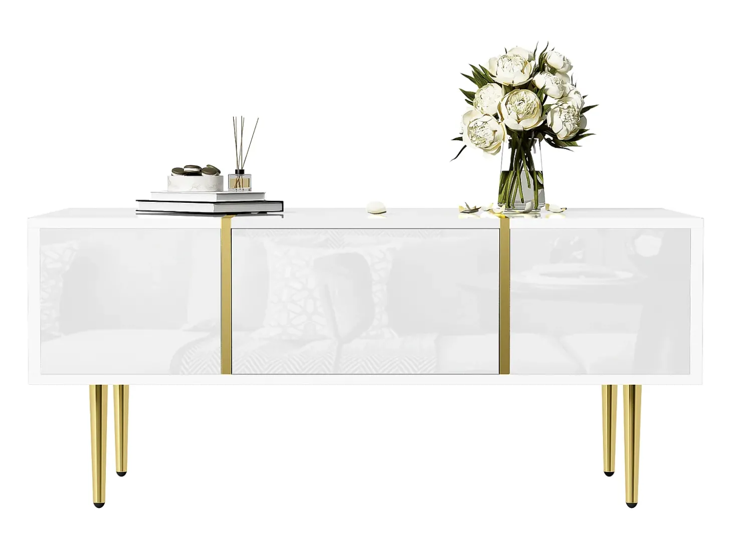 Mesa de centro moderna - 2 gavetas - MDF - Branco