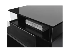 Mesa de centro moderna - com 2 gavetas + compartimentos em vidro - Preto