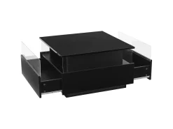 Mesa de centro moderna - com 2 gavetas + compartimentos em vidro - Preto
