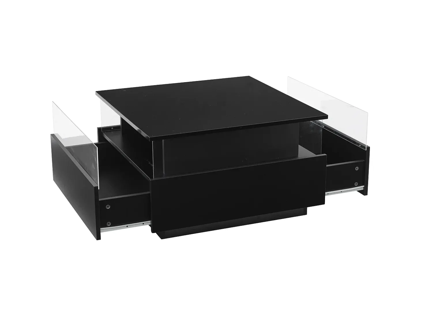 Mesa de centro moderna - com 2 gavetas + compartimentos em vidro - Preto