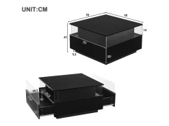 Mesa de centro moderna - com 2 gavetas + compartimentos em vidro - Preto