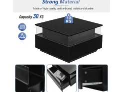 Mesa de centro moderna - com 2 gavetas + compartimentos em vidro - Preto