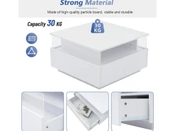 Mesa de centro moderna - com 2 gavetas + compartimentos em vidro - Branco