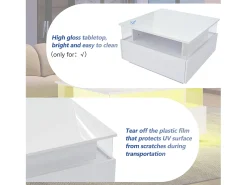 Mesa de centro moderna - com 2 gavetas + compartimentos em vidro - Branco
