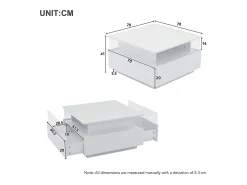 Mesa de centro moderna - com 2 gavetas + compartimentos em vidro - Branco