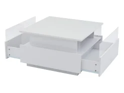 Mesa de centro moderna - com 2 gavetas + compartimentos em vidro - Branco