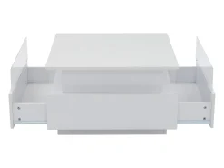Mesa de centro moderna - com 2 gavetas + compartimentos em vidro - Branco
