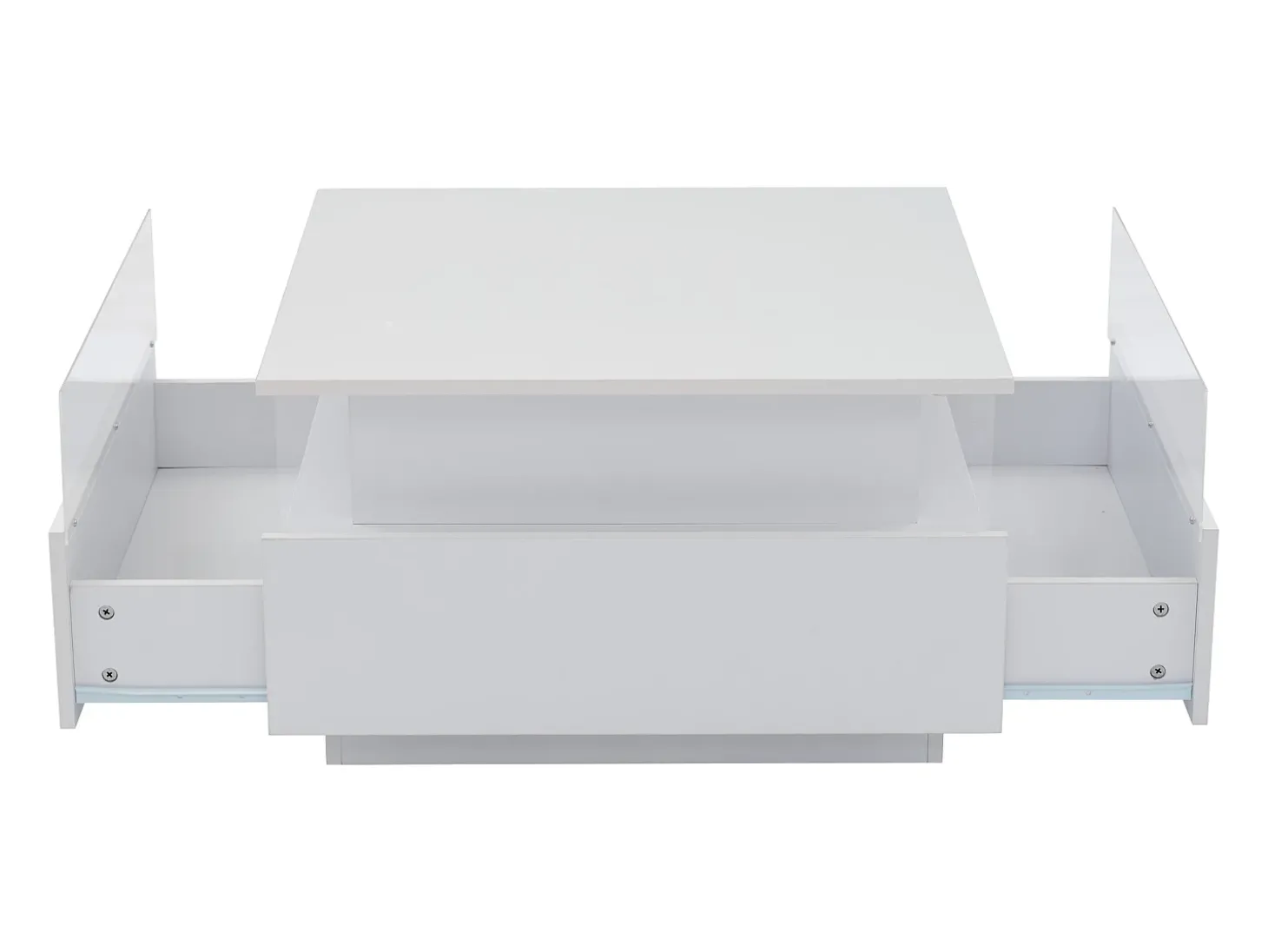 Mesa de centro moderna - com 2 gavetas + compartimentos em vidro - Branco