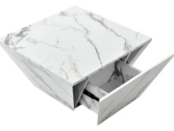 Mesa de centro moderna - com 2 gavetas - folheado com padrão mármore - Branco