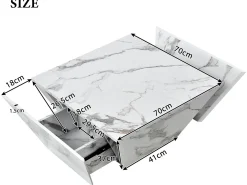 Mesa de centro moderna - com 2 gavetas - folheado com padrão mármore - Branco