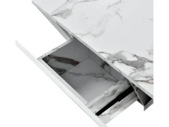 Mesa de centro moderna - com 2 gavetas - folheado com padrão mármore - Branco