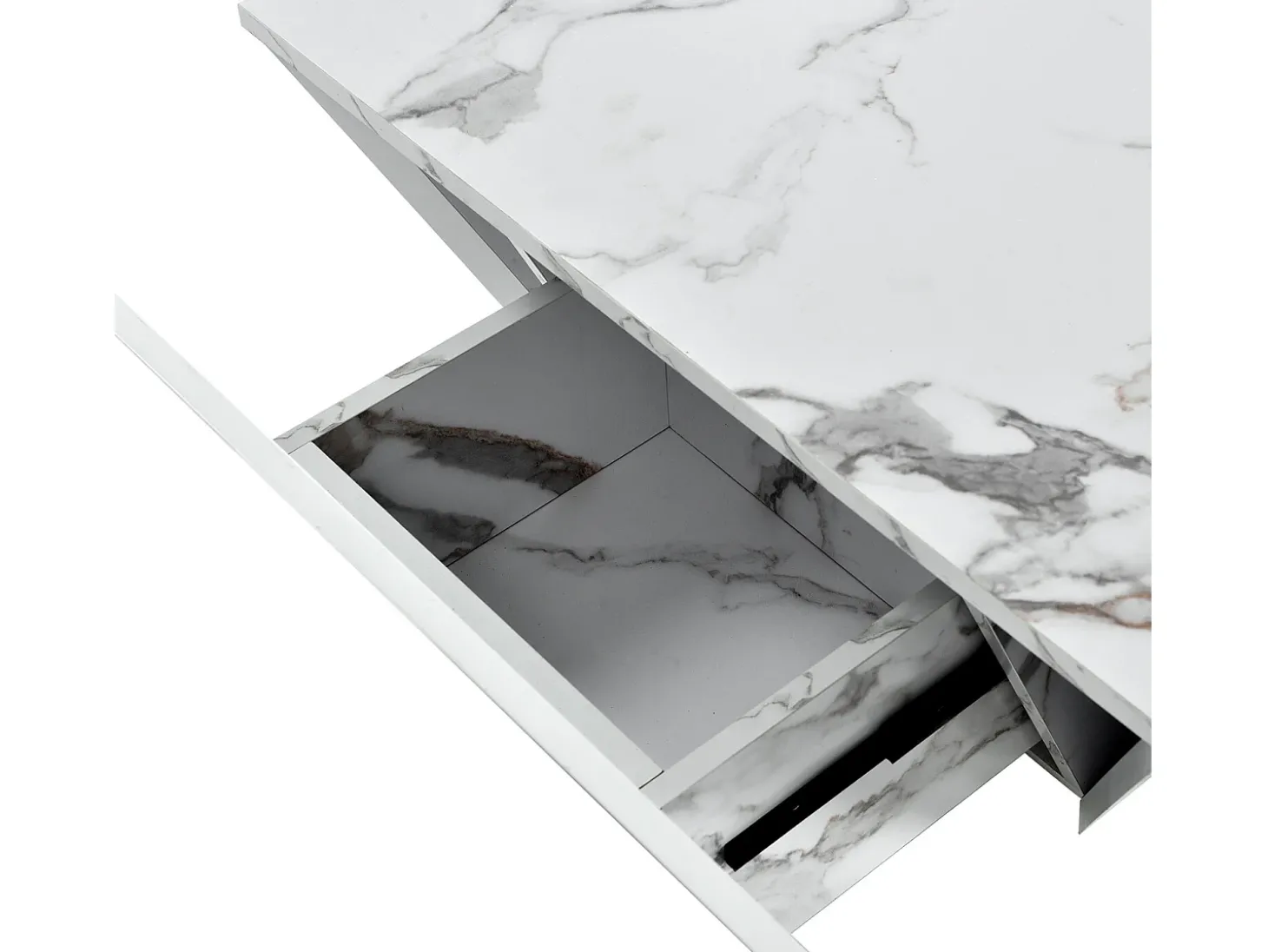 Mesa de centro moderna - com 2 gavetas - folheado com padrão mármore - Branco