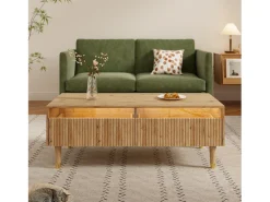 Mesa de centro moderna 110×50×40 cm - com iluminação LED - 2 gavetas - natural