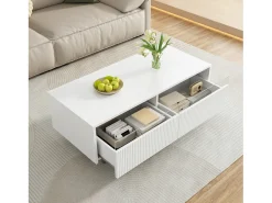 Mesa de centro moderna 110×50×40 cm - com 2 gavetas - com iluminação LED - MDF - branco