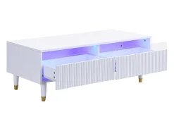 Mesa de centro moderna 110×50×40 cm - com 2 gavetas - com iluminação LED - MDF - branco