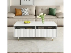 Mesa de centro moderna 110×50×40 cm - com 2 gavetas - com iluminação LED - MDF - branco