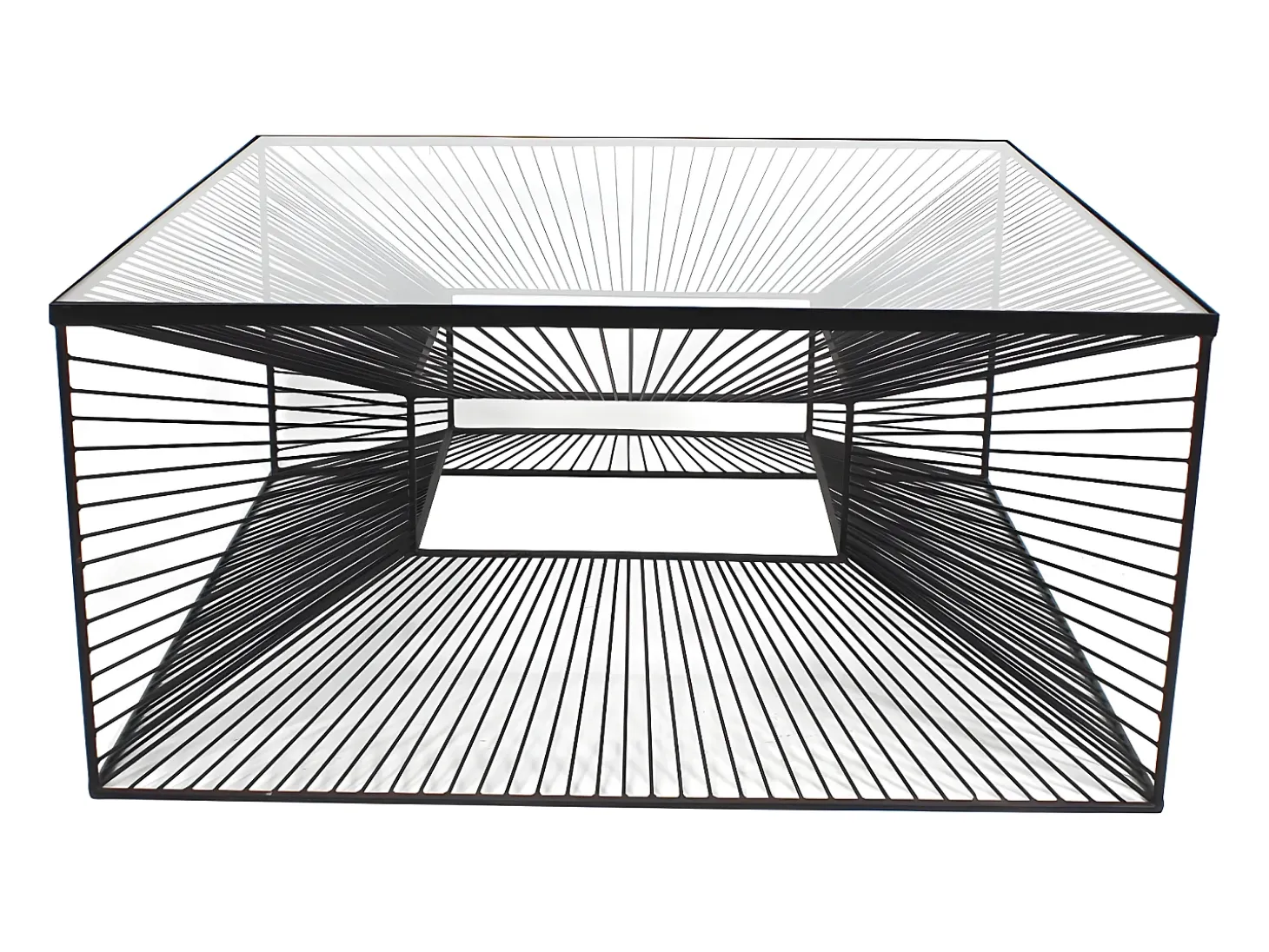Mesa de centro moderna - Vidro e metal preto em arame. CLARENCE