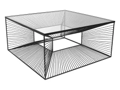 Mesa de centro moderna - Vidro e metal preto em arame. CLARENCE