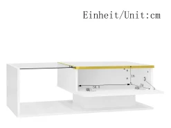 Mesa de centro moderna - Vidro - Iluminação LED - Armazenamento - Branco