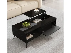 Mesa de centro moderna ajustável em altura 110x50x48 cm - com compartimento de armazenamento - Prateleiras abertas - Preto