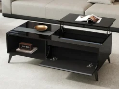 Mesa de centro moderna ajustável em altura 110x50x48 cm - com compartimento de armazenamento - Prateleiras abertas - Preto