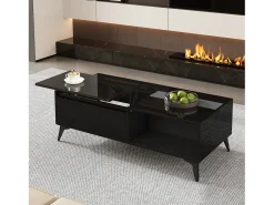 Mesa de centro moderna ajustável em altura 110x50x48 cm - com compartimento de armazenamento - Prateleiras abertas - Preto