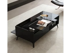 Mesa de centro moderna ajustável em altura 110x50x48 cm - com compartimento de armazenamento - Prateleiras abertas - Preto