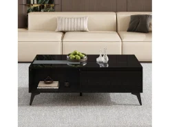 Mesa de centro moderna ajustável em altura 110x50x48 cm - com compartimento de armazenamento - Prateleiras abertas - Preto