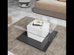 Mesa de centro moderna com rodízios giratórios - com LED - Branco e Preto