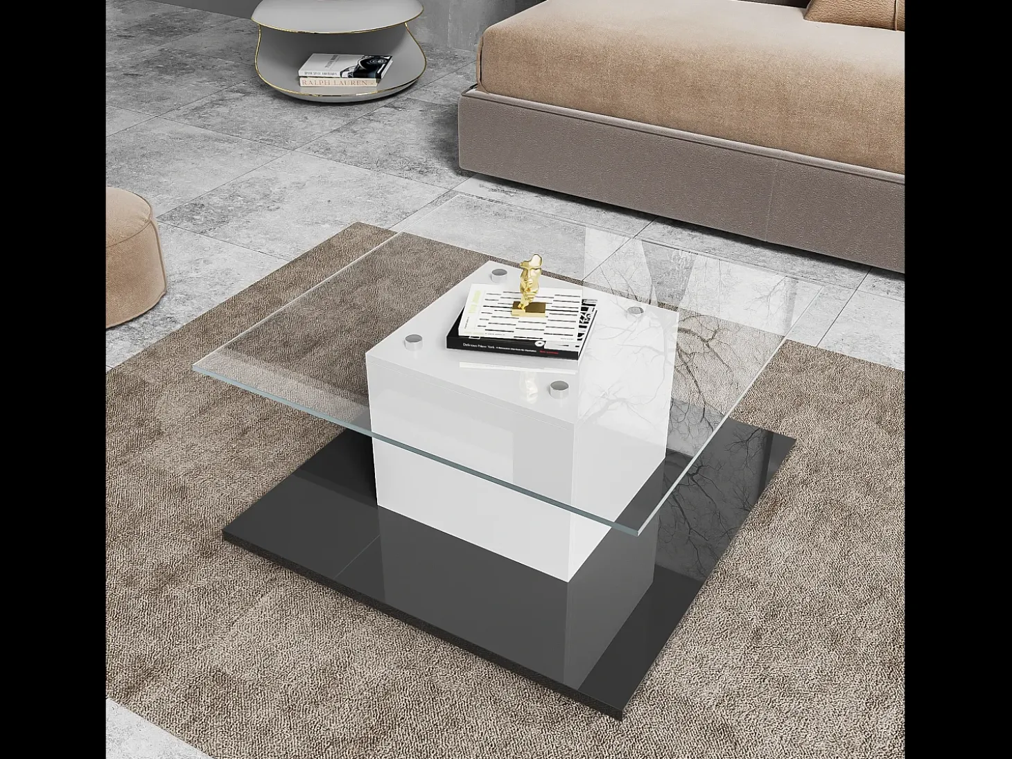 Mesa de centro moderna com rodízios giratórios - com LED - Branco e Preto