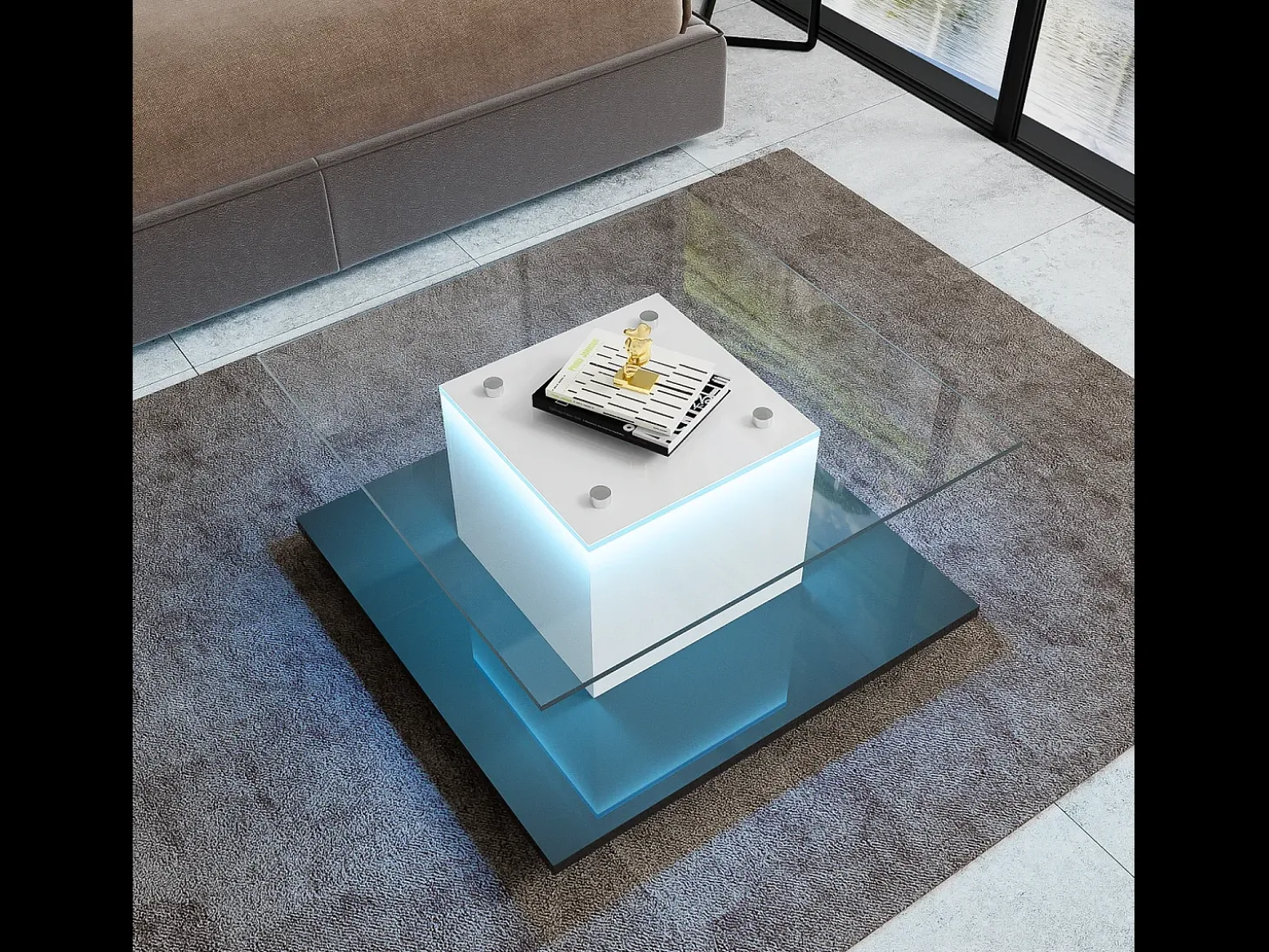 Mesa de centro moderna com rodízios giratórios - com LED - Branco e Preto