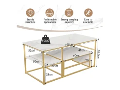 Mesa de centro moderna com armazenamento de camada dupla - Design de canto arredondado anticolisão, tampo grande de 105 cm com prateleiras de armazenamento abertas