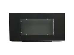 Mesa de centro moderna com LED, tampo de estrutura oca com vidro, superfície lacada a preto
