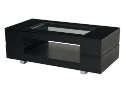 Mesa de centro moderna com LED, tampo de estrutura oca com vidro, superfície lacada a preto