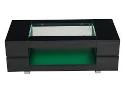Mesa de centro moderna com LED, tampo de estrutura oca com vidro, superfície lacada a preto