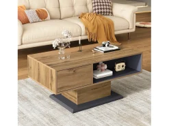 Mesa de centro moderna com espaço de arrumação em ambos os lados - Madeira e cor cinzenta