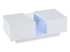 Mesa de centro moderna com LED e 2 gavetas - 100x50x35 cm - MDF - Branco