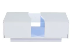 Mesa de centro moderna com LED e 2 gavetas - 100x50x35 cm - MDF - Branco
