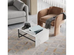 Mesa de centro moderna com armazenamento de camada dupla - Design de canto arredondado anticolisão, tampo grande de 105 cm com prateleiras de armazenamento abertas