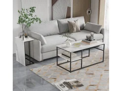 Mesa de centro moderna com armazenamento de camada dupla - Design de canto arredondado anticolisão, tampo grande de 105 cm com prateleiras de armazenamento abertas