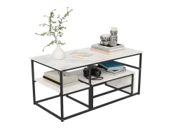 Mesa de centro moderna com armazenamento de camada dupla - Design de canto arredondado anticolisão, tampo grande de 105 cm com prateleiras de armazenamento abertas
