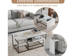 Mesa de centro moderna com armazenamento de camada dupla - Design de canto arredondado anticolisão, tampo grande de 105 cm com prateleiras de armazenamento abertas