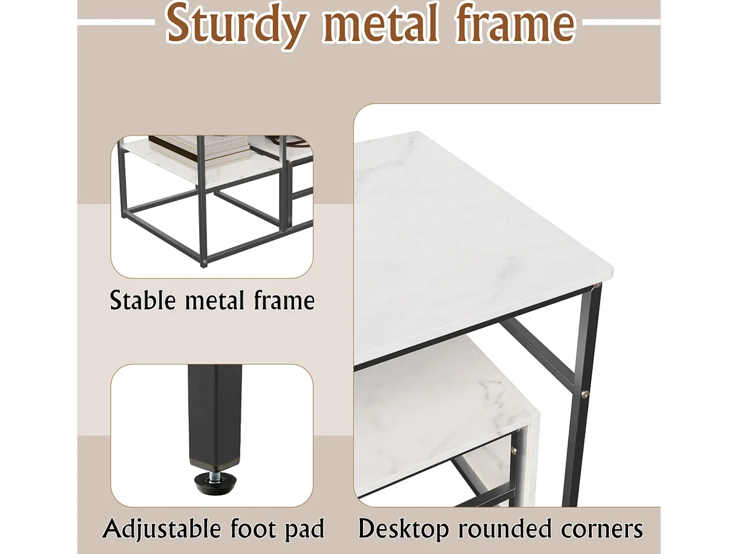 Mesa de centro moderna com armazenamento de camada dupla - Design de canto arredondado anticolisão, tampo grande de 105 cm com prateleiras de armazenamento abertas